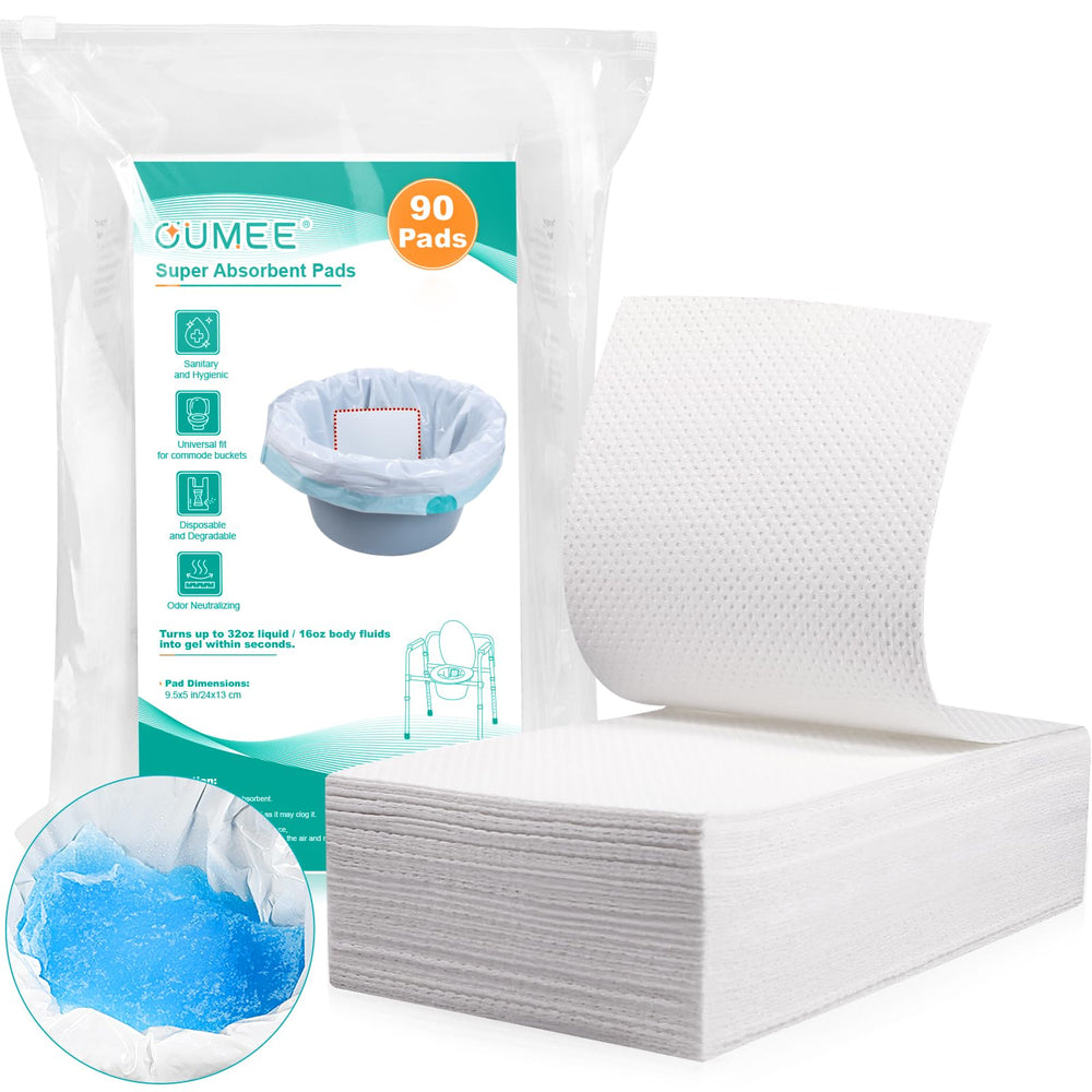 OUMEE empaque frontal mostrando 90 almohadillas y beneficios prácticos