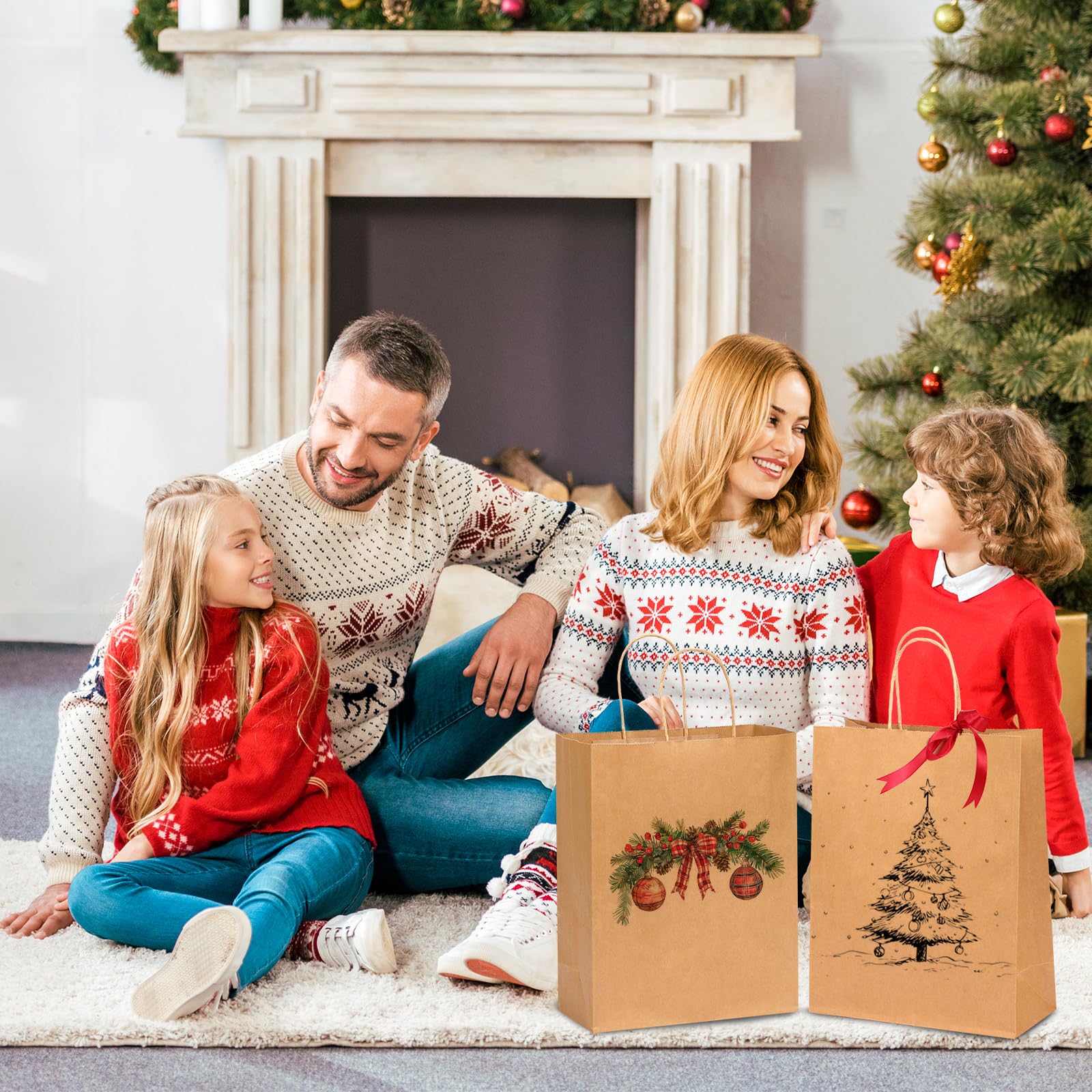 OUTUXED bolsa en uso con regalo dentro, demostrando su utilidad en fiestas y eventos