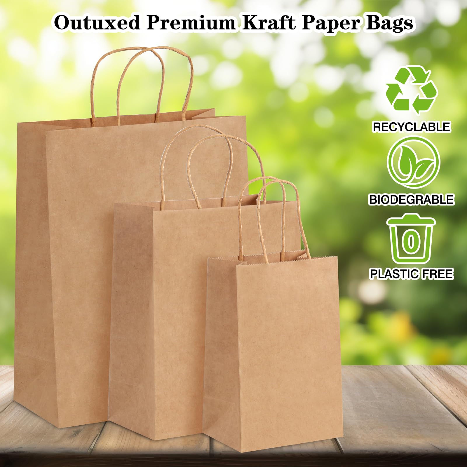 OUTUXED base plana de bolsa kraft demostrando estabilidad al apoyar