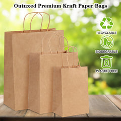 OUTUXED base plana de bolsa kraft demostrando estabilidad al apoyar