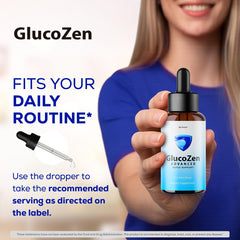 OVICIA Glucozen Drops botella en mano para comparar tamaño y dosificar