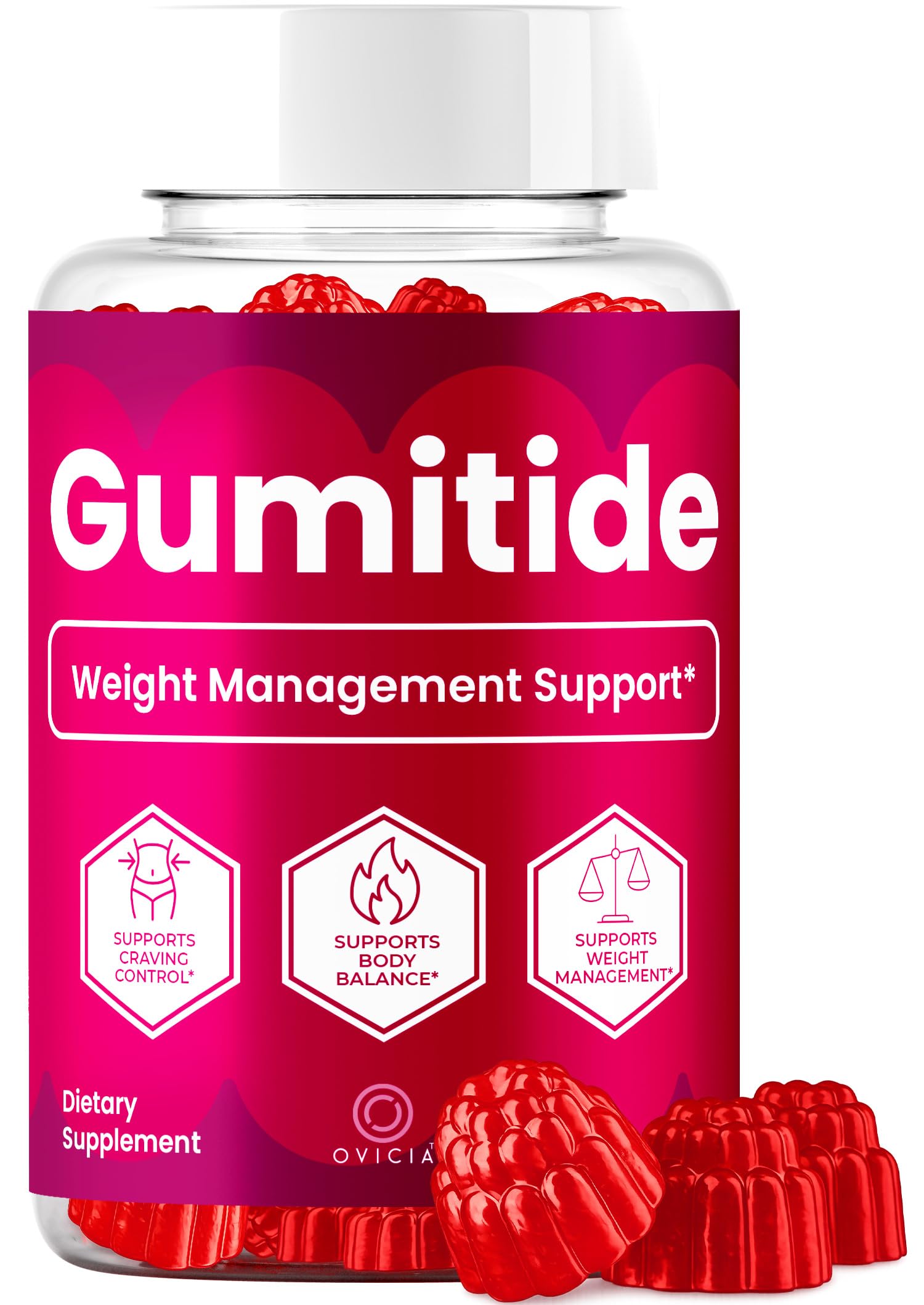 OVICIA frasco frontal de Gumitide Gummies mostrando 60 unidades y conveniencia