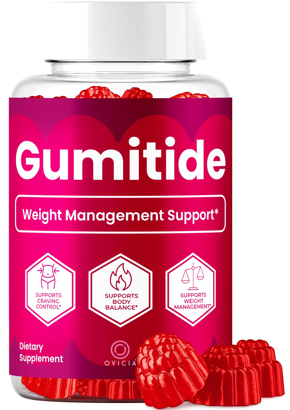 OVICIA frasco frontal de Gumitide Gummies mostrando 60 unidades y conveniencia