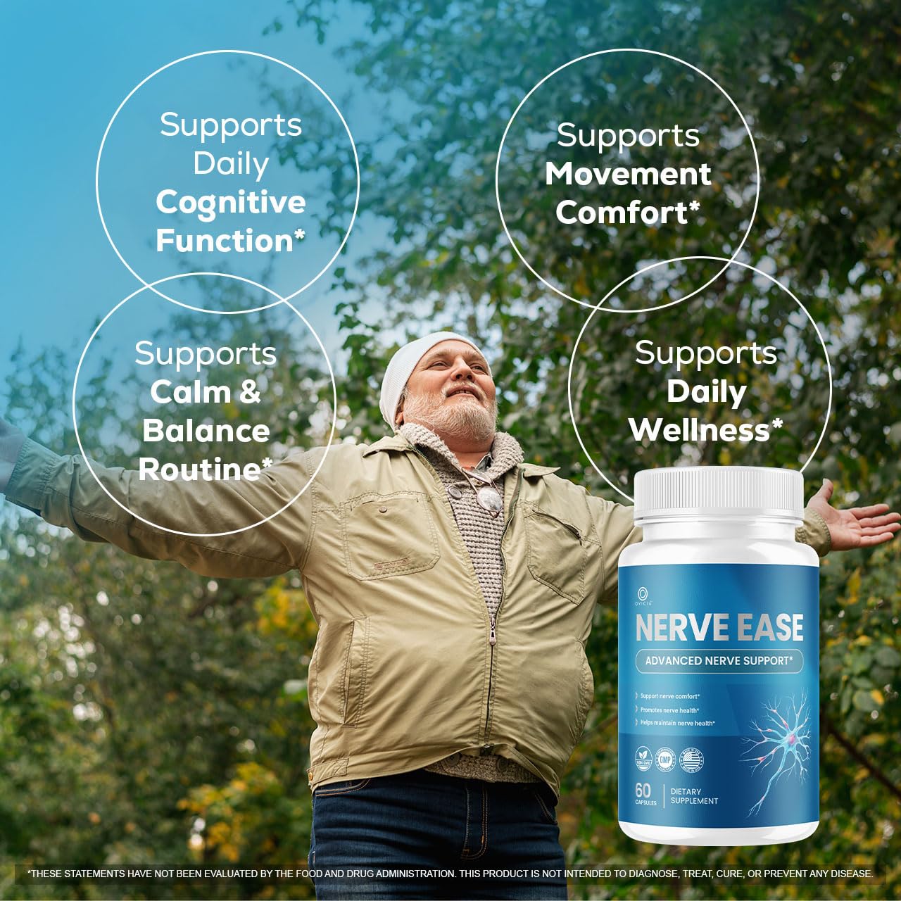 OVICIA Nerve Ease botella abierta con cápsulas visibles para dosificación práctica