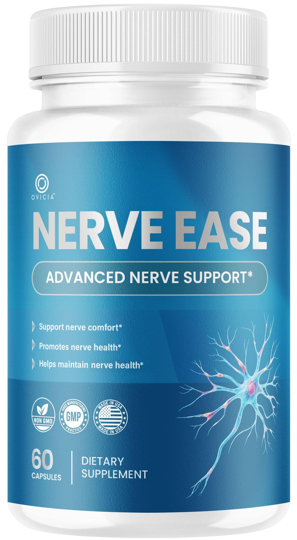 OVICIA Nerve Ease vista frontal con etiqueta clara y confianza
