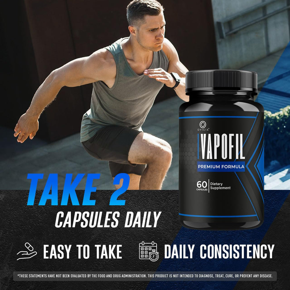 OVICIA Vapofil cápsulas en mano para comparar tamaño y dosis conveniente