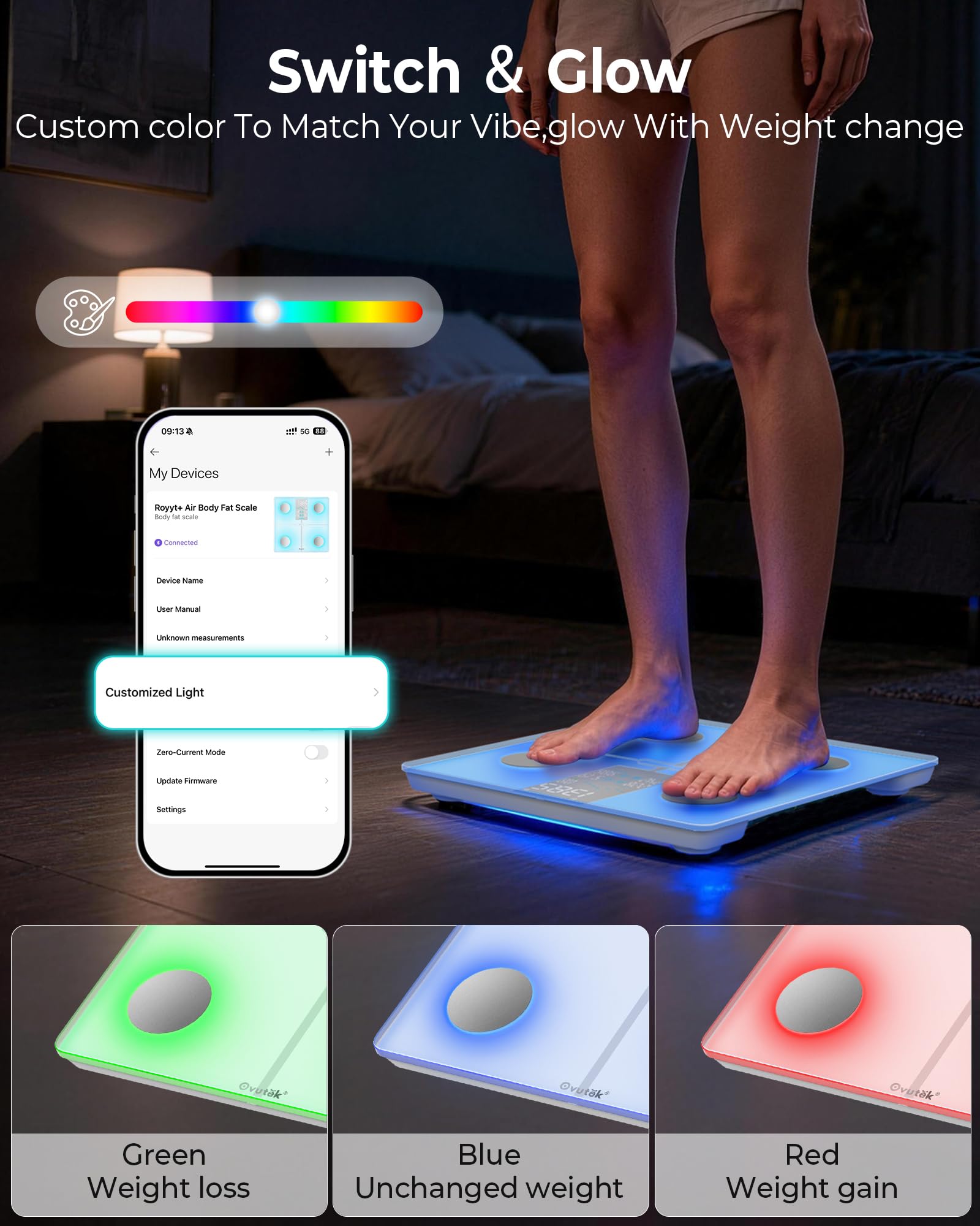 OVUTEK app mostrando sincronización de 14 métricas y gráficos claros