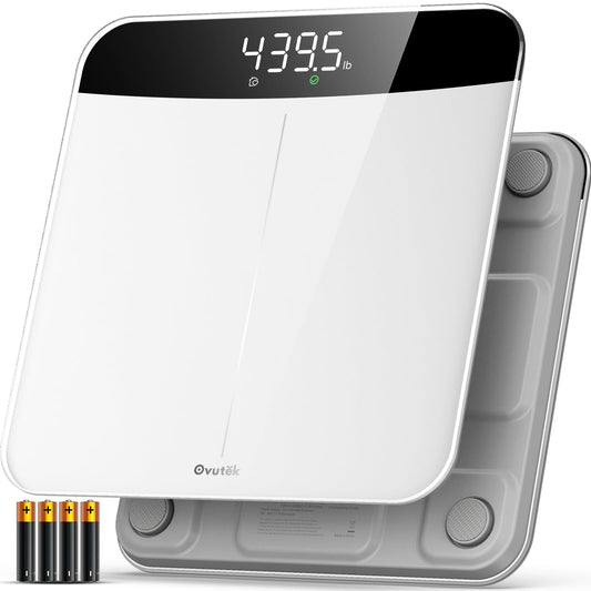 OVUTEK vista frontal de la báscula blanca con pantalla LED, lectura clara