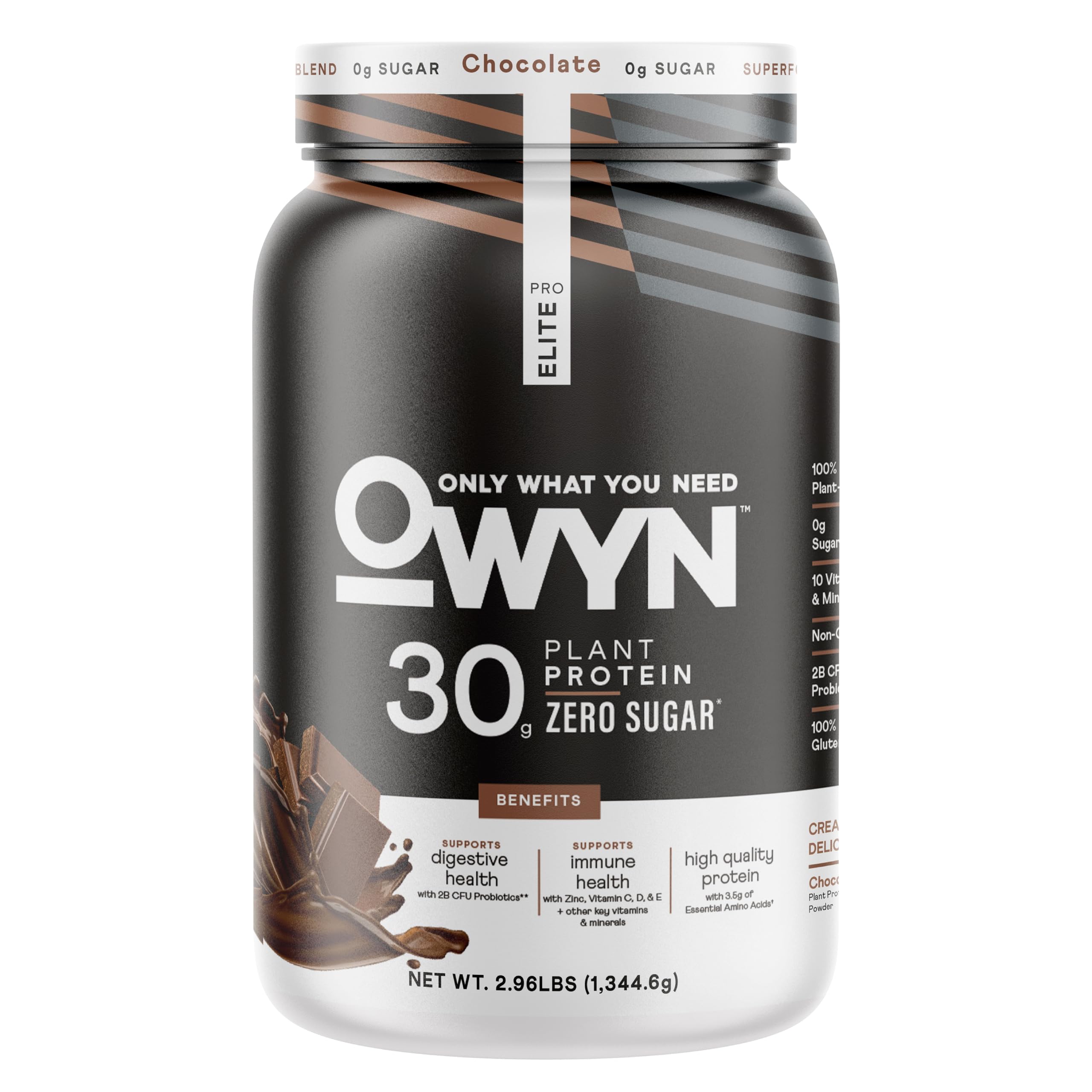 OWYN frente del envase chocolate muestra 30 g proteína y beneficios
