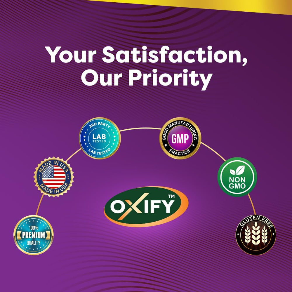 Etiqueta Oxify detalle de información nutricional y calidad fabricada en USA