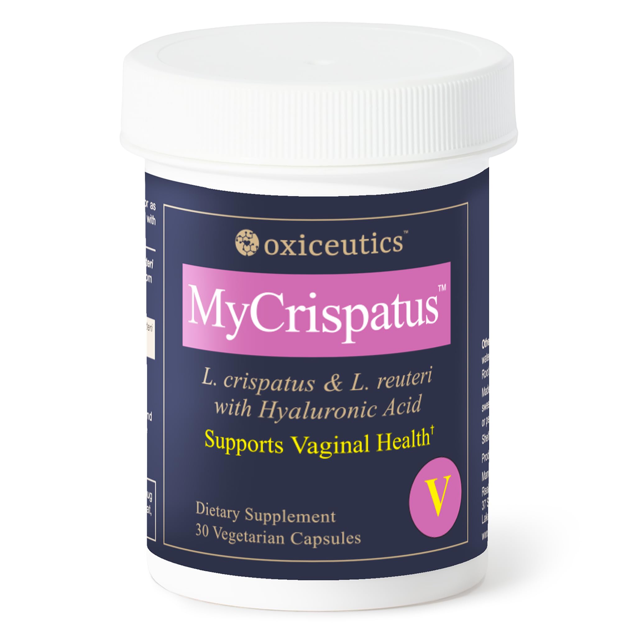 Oxyceutics MyCrispatus frente del empaque mostrando marca y beneficios clave