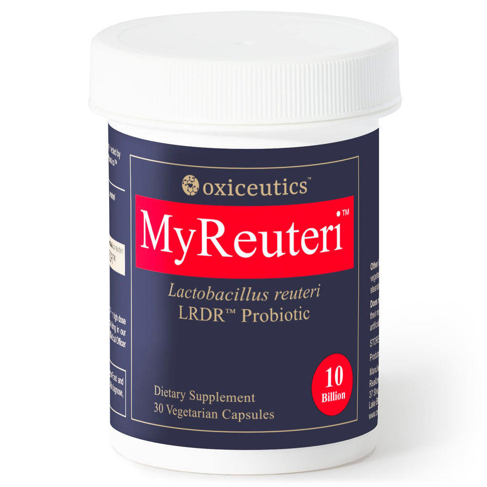 Oxyceutics MyReuteri frente del empaque mostrando diseño y beneficios