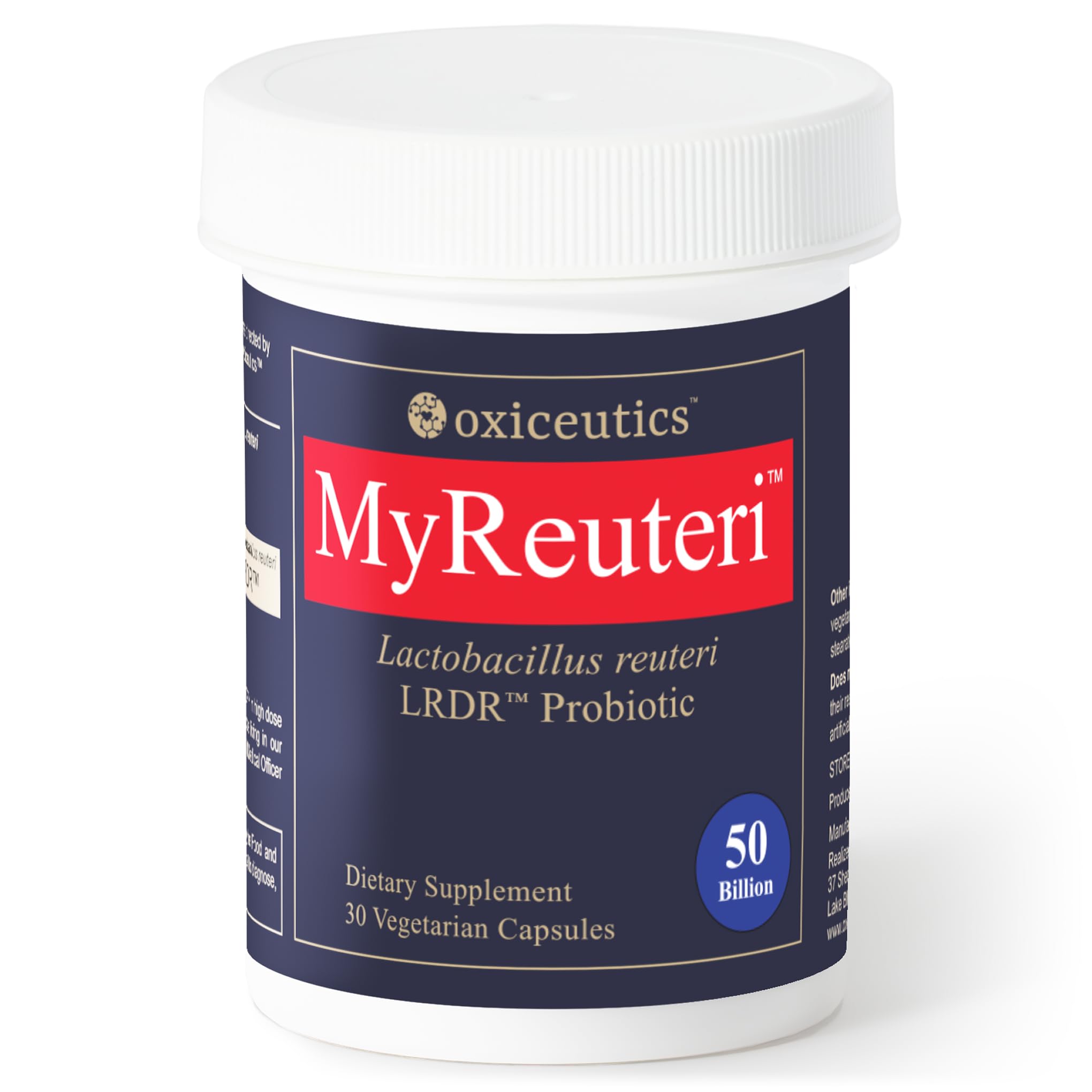 Oxyceutics MyReuteri envase frontal mostrando diseño y dosis