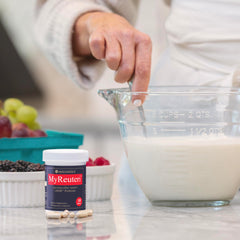 Oxyceutics MyReuteri etiqueta de ingredientes que muestra FOS y CFU