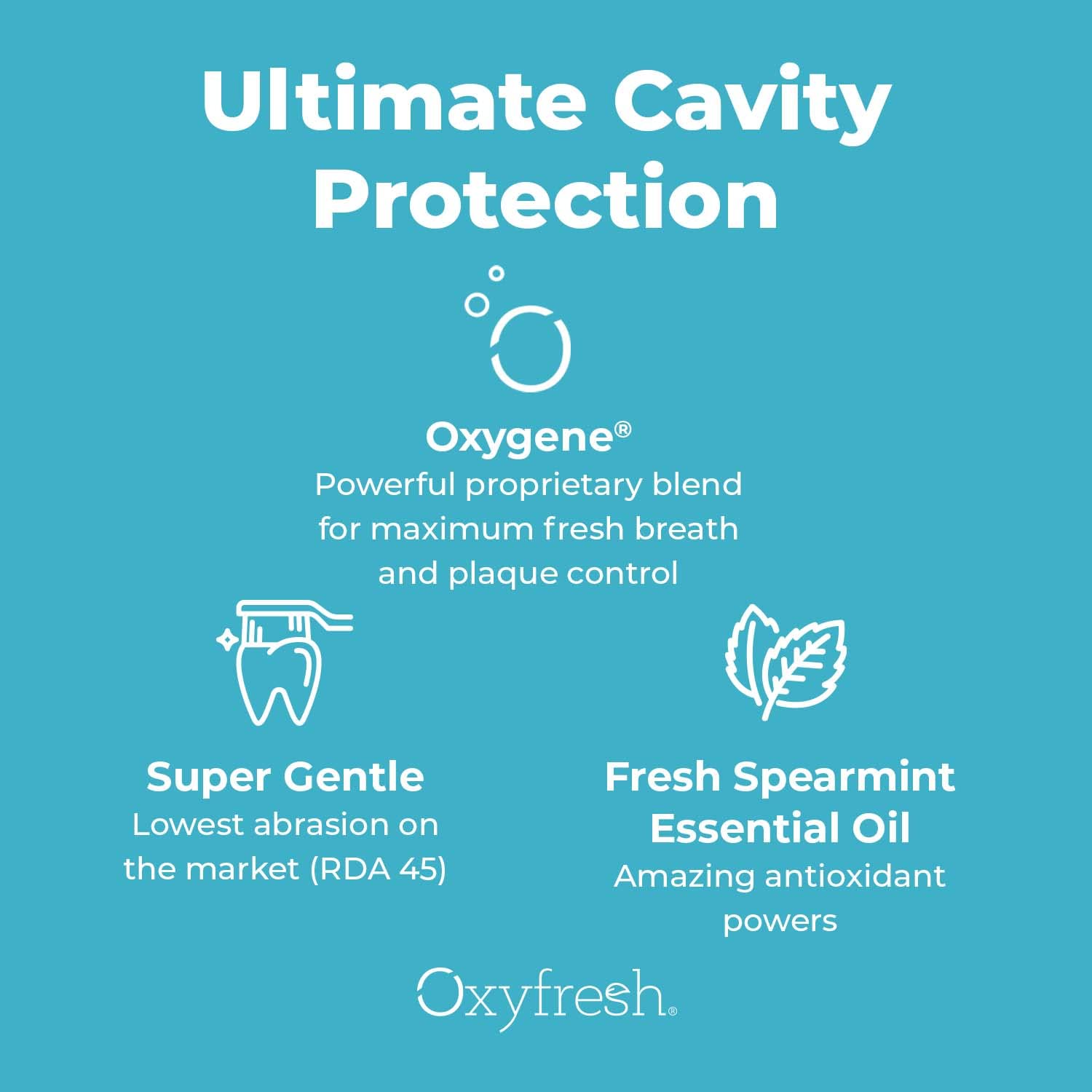 Oxyfresh caja y envase que muestran formulación sin colorantes
