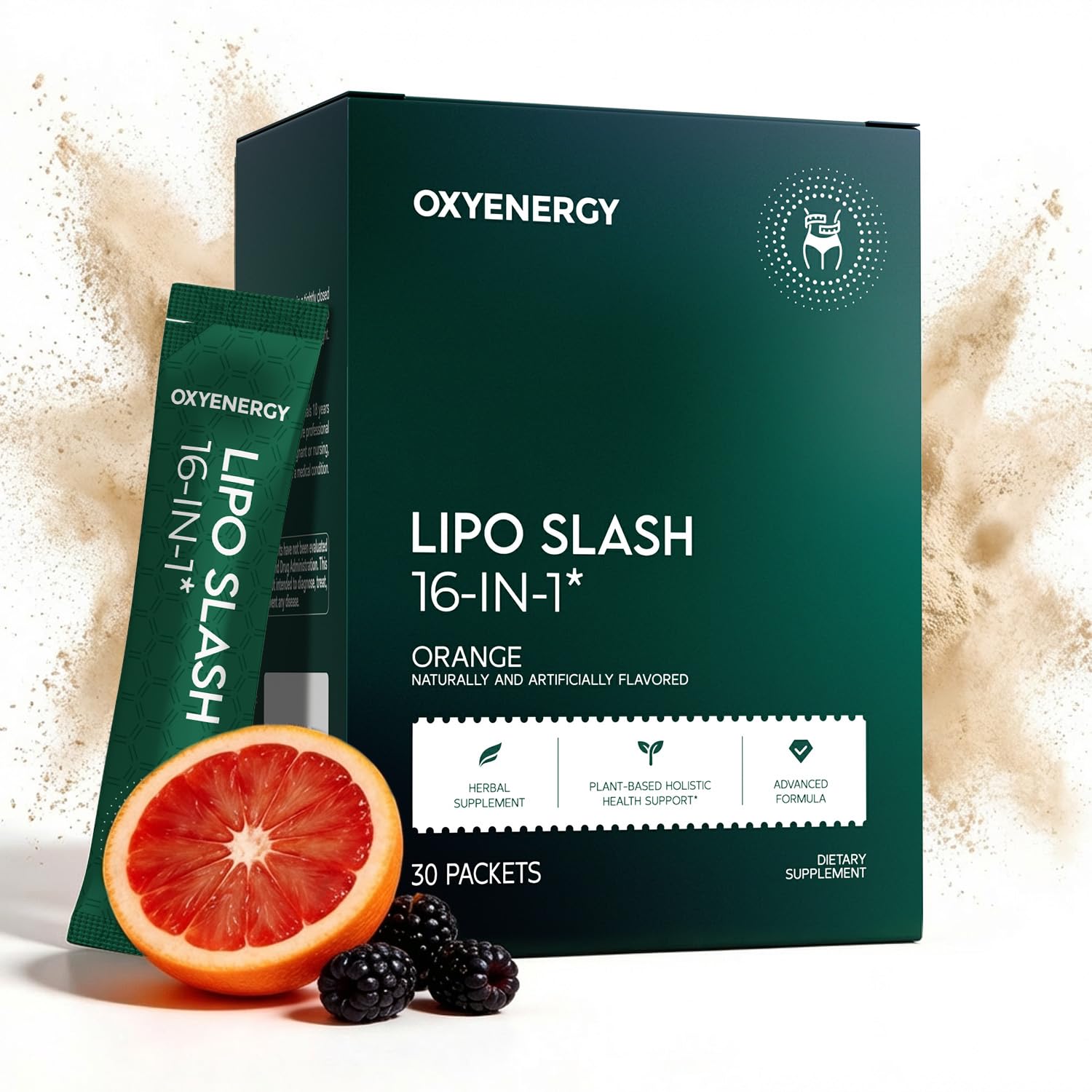 OxyEnergy frasco y caja frontal mostrando diseño y beneficios