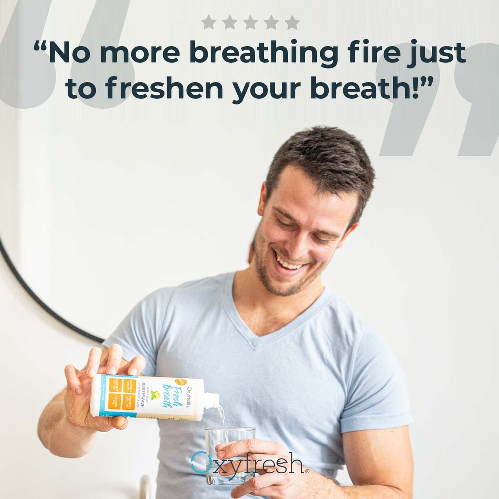 Oxyfresh botella con tapa abierta lista para enjuague y fácil dosificado