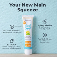 Oxyfresh textura de la pasta que sugiere limpieza suave y control de placa