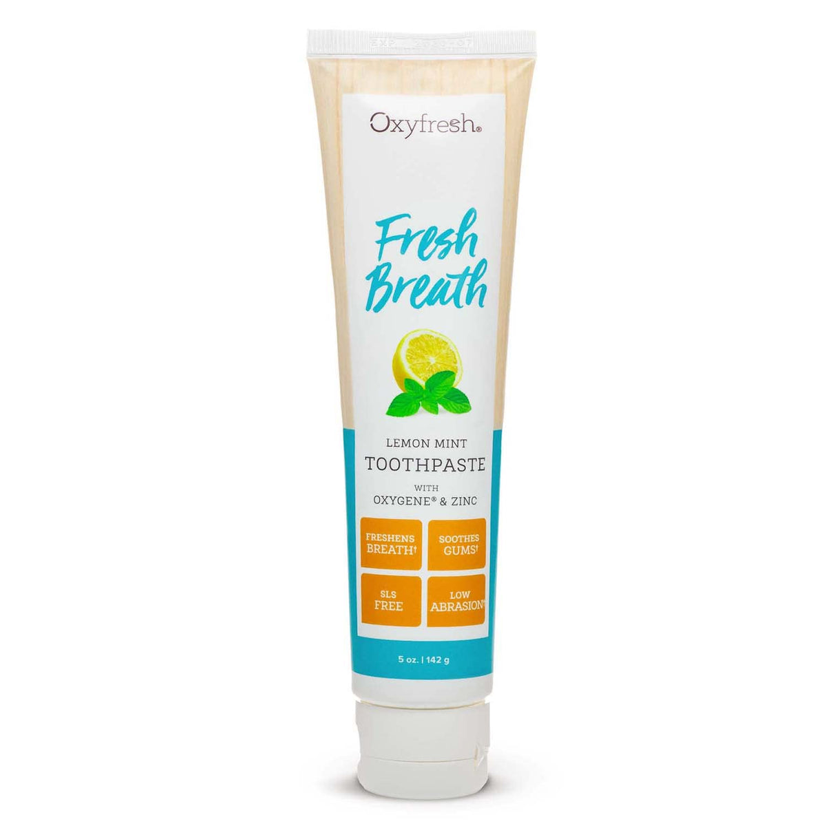 Oxyfresh frente del tubo mostrando diseño y beneficios visibles