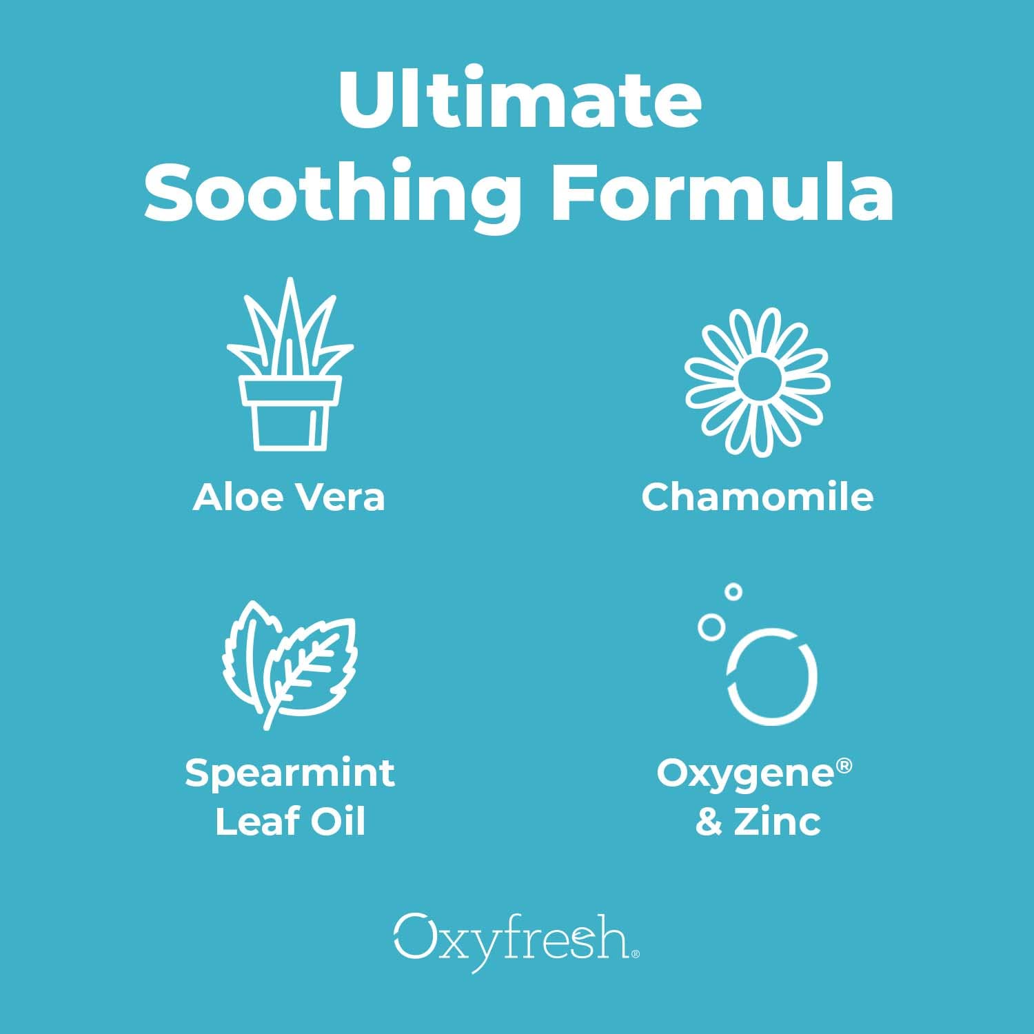 Oxyfresh aloe y manzanilla como ingredientes naturales que calman