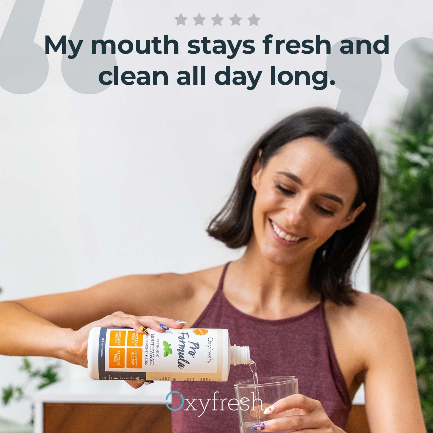 Oxyfresh textura clara en botella que transmite limpieza sin alcohol