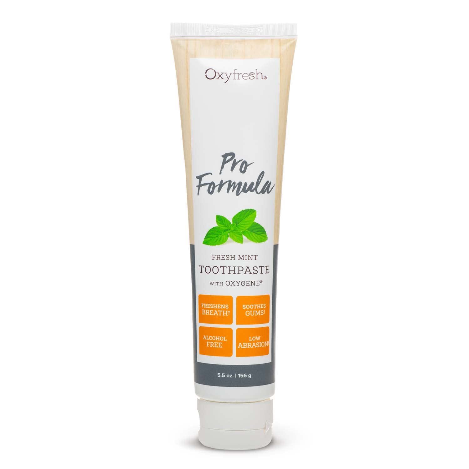 Oxyfresh tubo frontal mostrando etiqueta y beneficios visibles