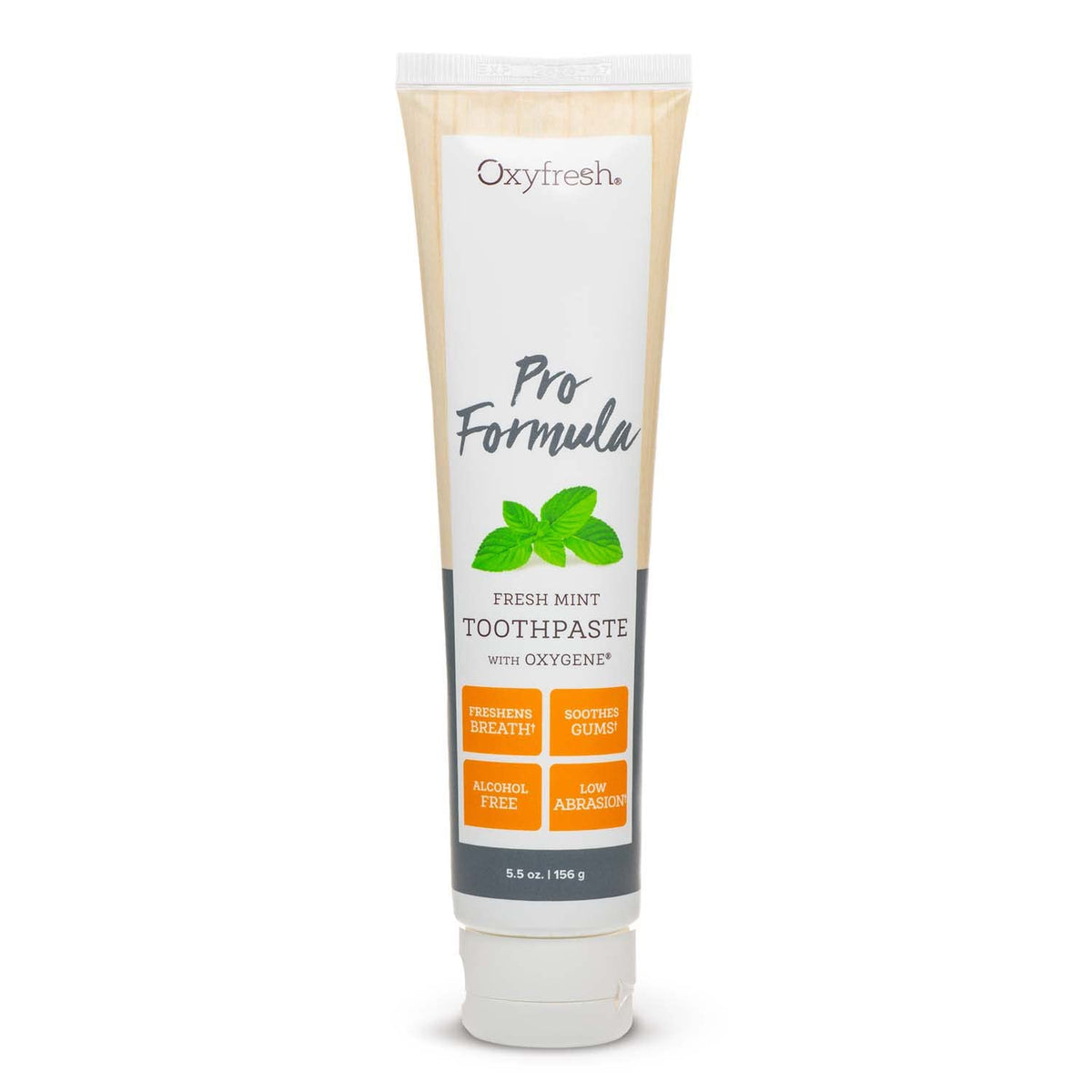Oxyfresh tubo frontal mostrando etiqueta y beneficios visibles