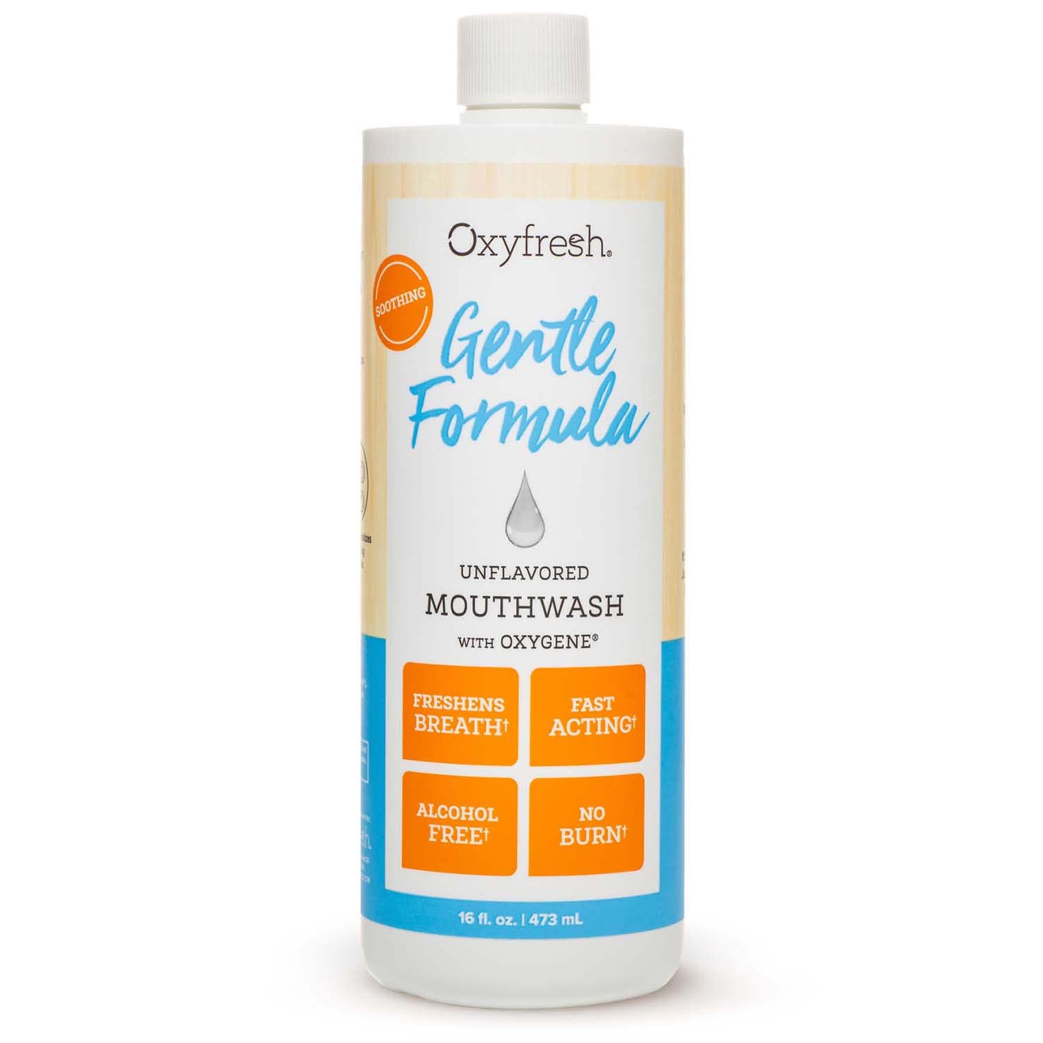 Oxyfresh botella frontal sin sabor, presentación clara y profesional