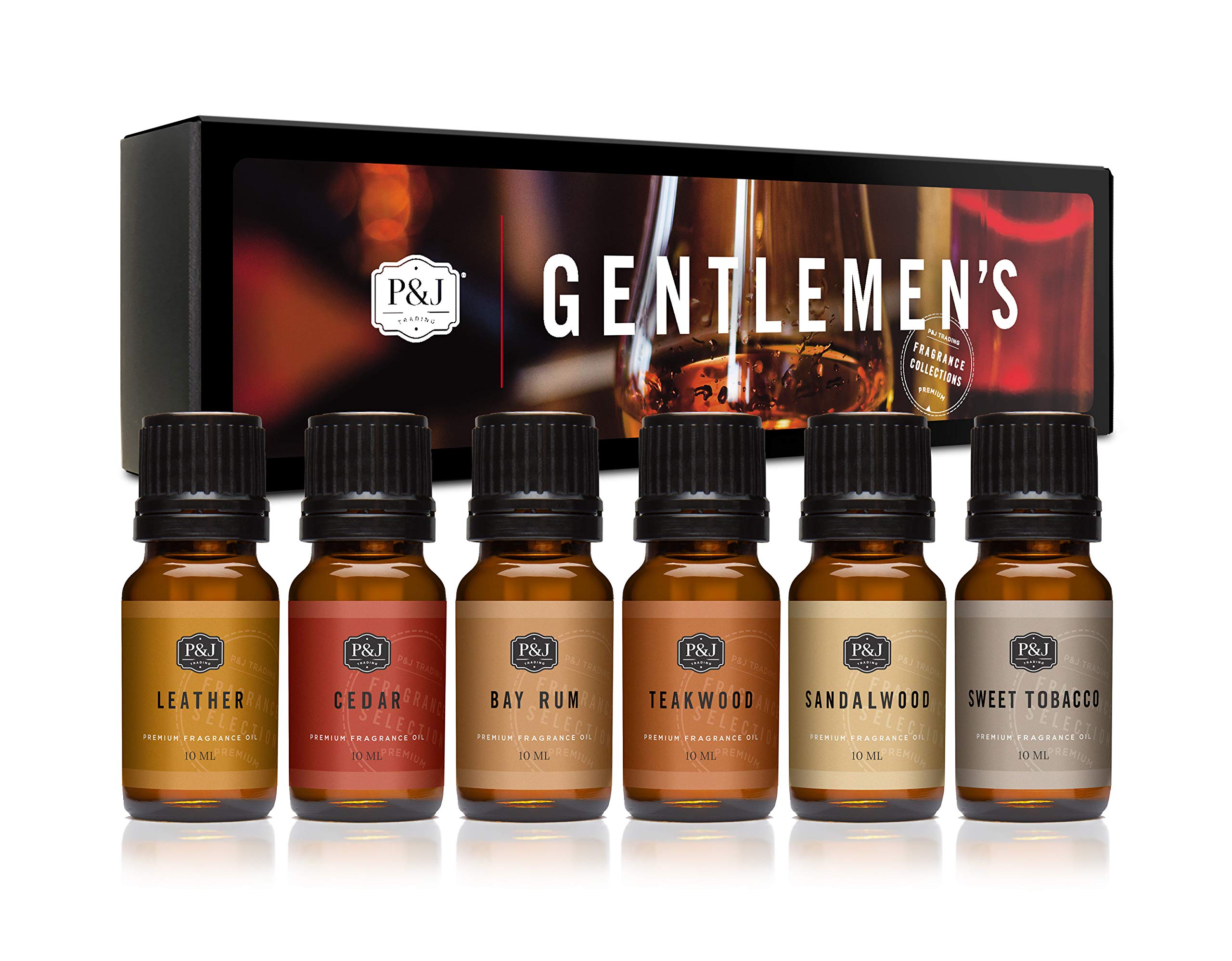 P&J Trading estuche Gentlemen's abierto mostrando seis fragancias, regalo elegante