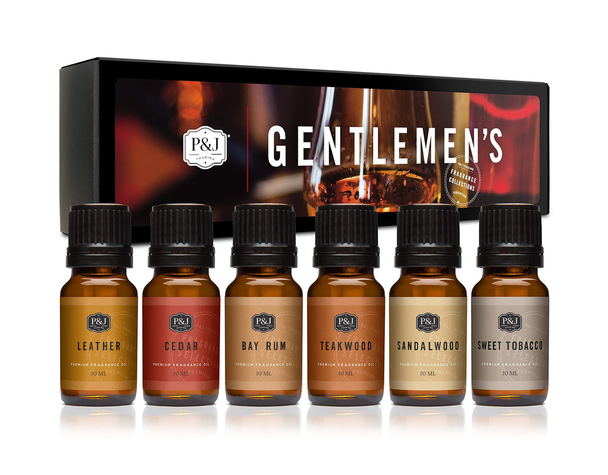 P&J Trading estuche Gentlemen's abierto mostrando seis fragancias, regalo elegante