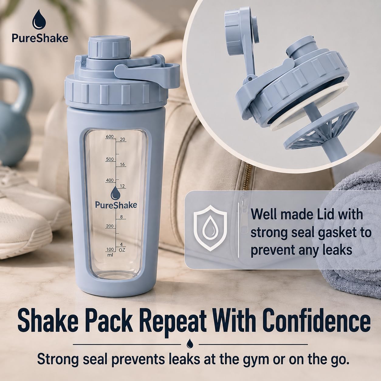 Paddi escenario gimnasio con shaker en mochila, perfecto para entrenamientos