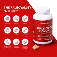 Paleovalley cápsulas junto a un plato cetogénico, soporte para digestión proteica