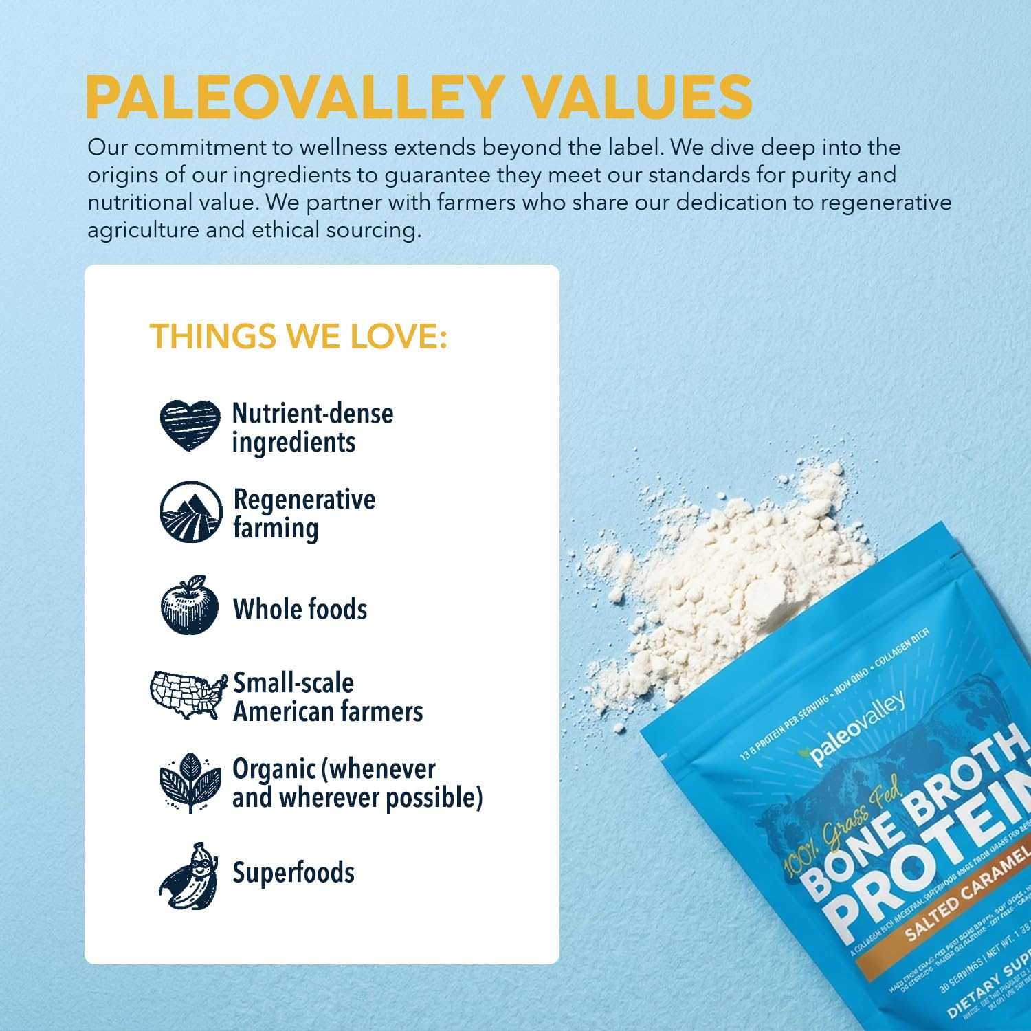 Paleovalley detalle del sabor salted caramel en empaque, toque sabroso y sutil