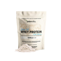 Paleovalley envase frontal mostrando sello grass fed y beneficios