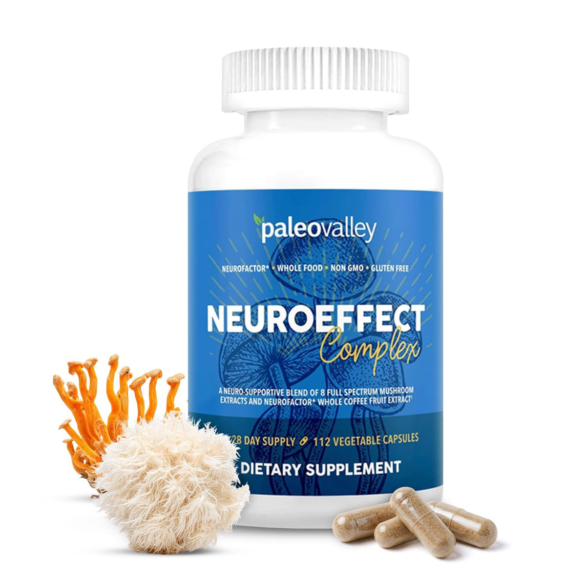 Paleovalley frasco frontal sobre fondo claro mostrando la marca y beneficios