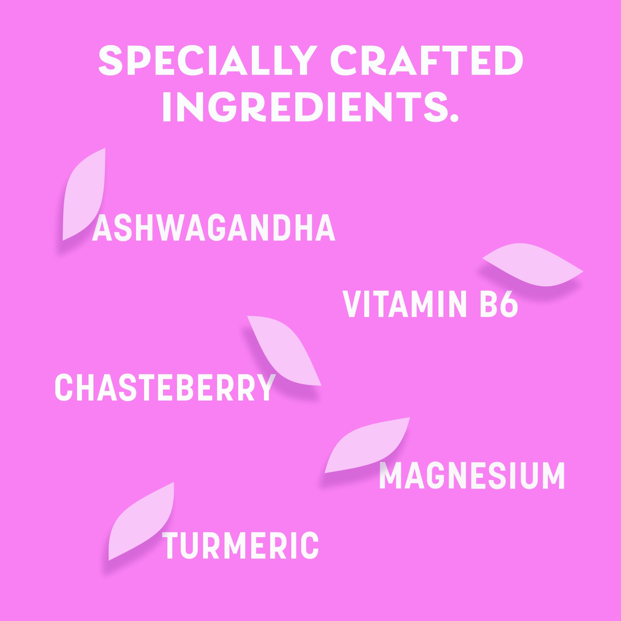 Pamprin mezcla de ingredientes secos incluyendo ashwagandha y cúrcuma visibles