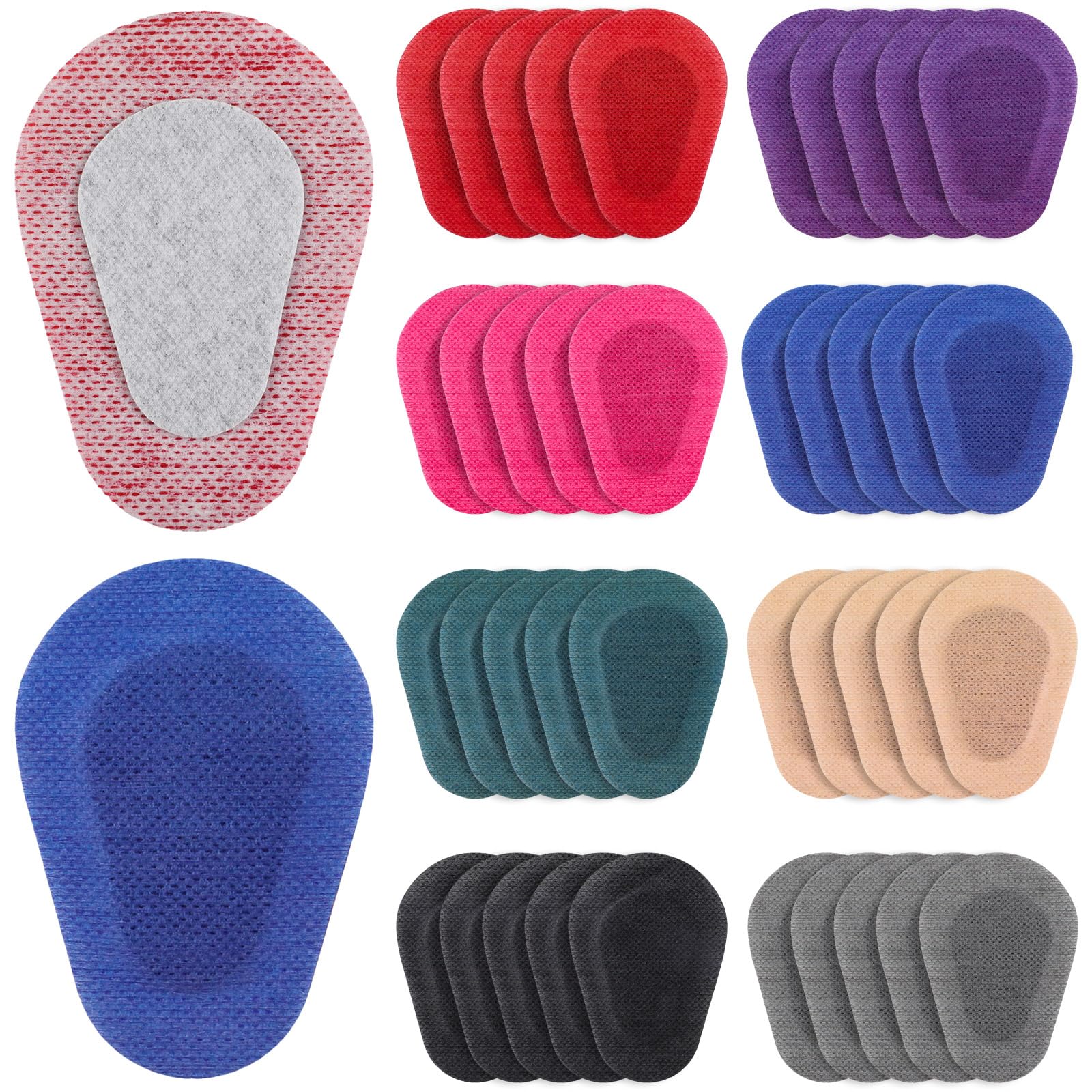 Panitay empaque frontal mostrando 40 parches y colores variados, suministro práctico