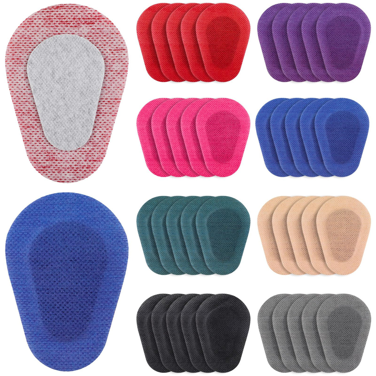 Panitay empaque frontal mostrando 40 parches y colores variados, suministro práctico