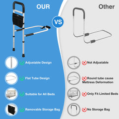 Panta comparación de tamaño junto a cama queen para visualizar escala