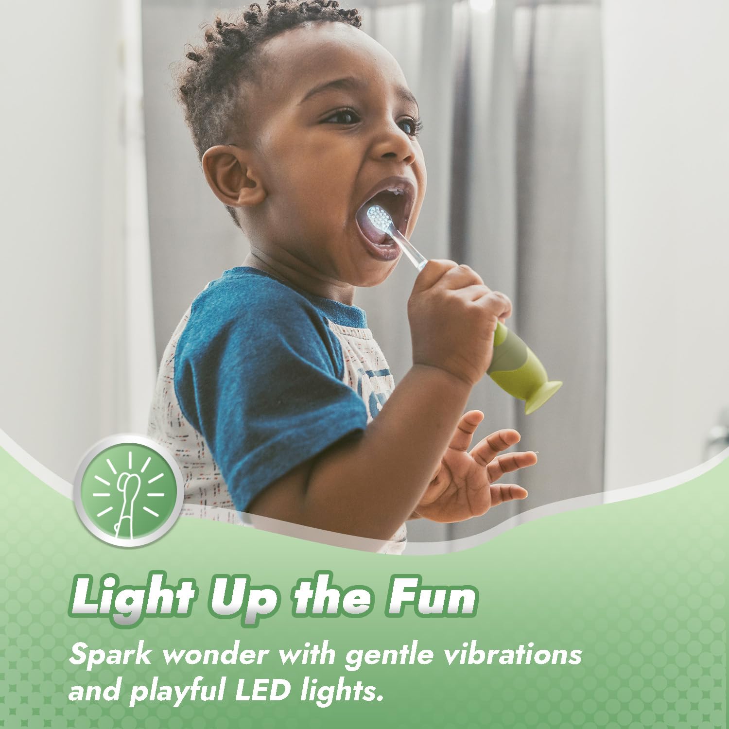Papablic Max mostrando luz LED encendida, mejora visibilidad y hace divertido el cepillado