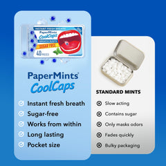 Papermints CoolCaps paquete dentro de un bolso demostrando uso portátil