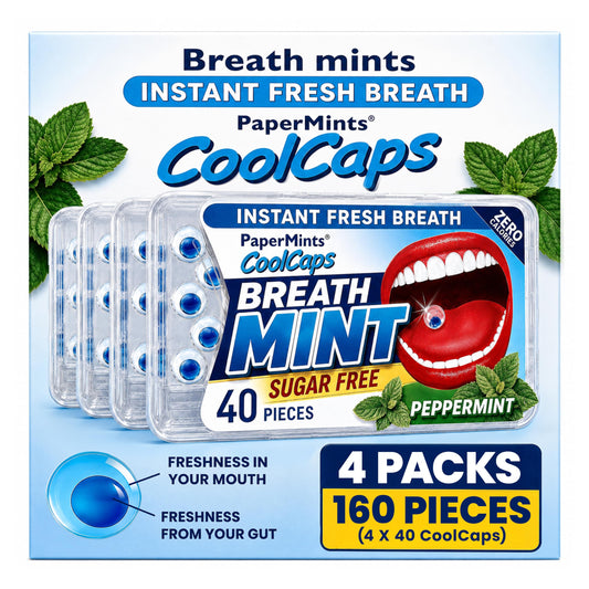 Papermints CoolCaps primer plano de una perla resaltando textura y frescor inmediato