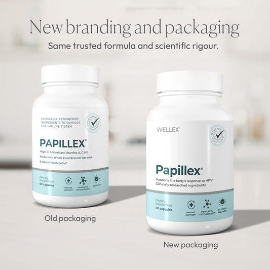 Etiqueta Papillex con lista de ingredientes y beneficio informativo