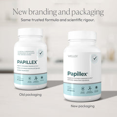 Etiqueta Papillex con lista de ingredientes y beneficio informativo