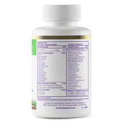 Paradise Herbs detalle de etiqueta con información de zinc y ORAC