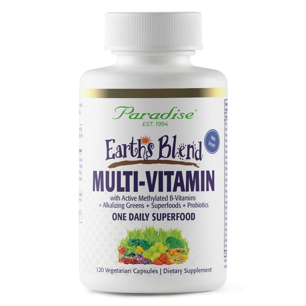 Paradise Herbs envase frontal que muestra multivitamínico diario, claro beneficio de conveniencia