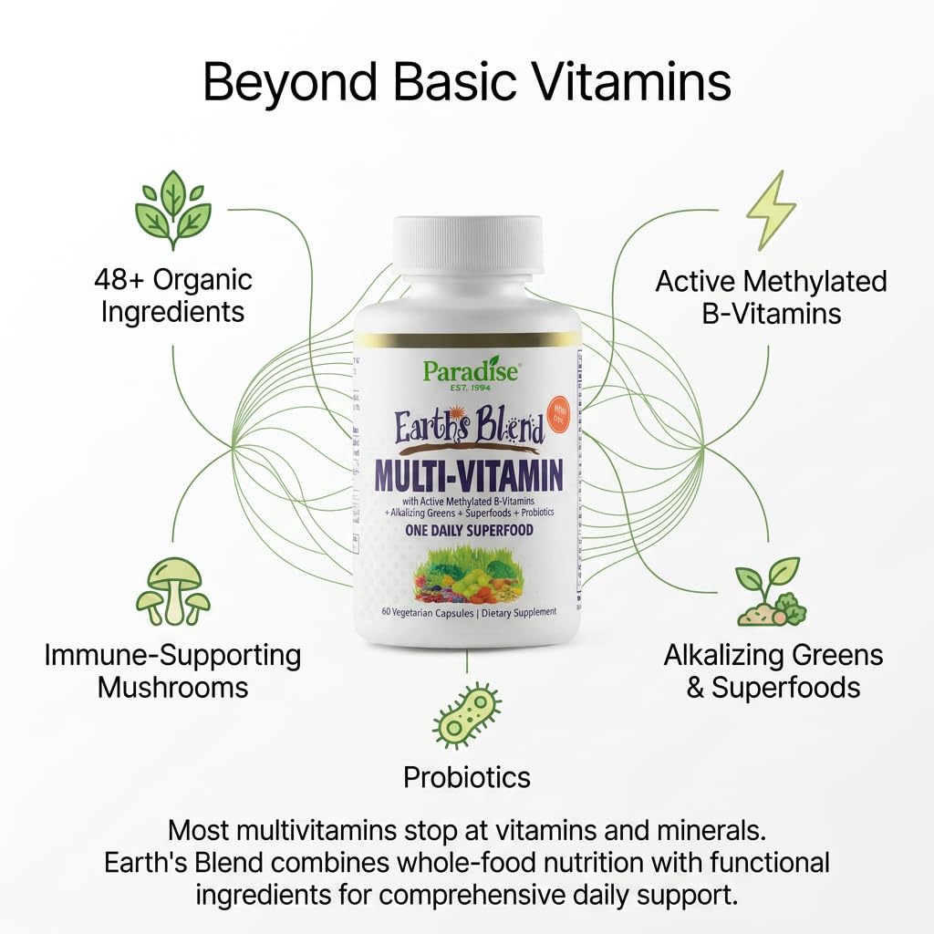 Ingredientes superfood de Paradise Herbs sobre mesa que resaltan antioxidantes