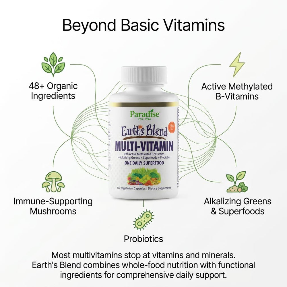 Ingredientes superfood de Paradise Herbs sobre mesa que resaltan antioxidantes