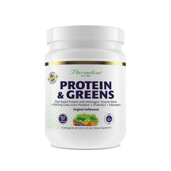 Paradise Herbs envase frontal mostrando nombre y beneficio proteico
