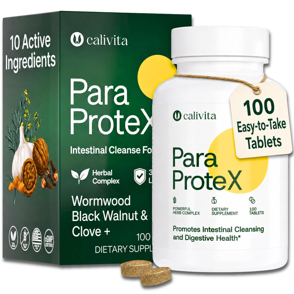 CaliVita ParaProteX frasco frontal mostrando etiqueta y cantidad